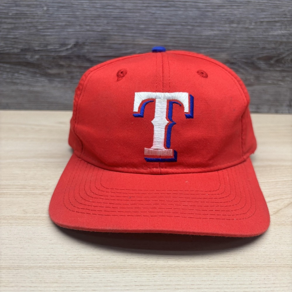 Texas Rangers Hat Cap Snap Back Mens Red MLB Baseball Script T Logo Retro
